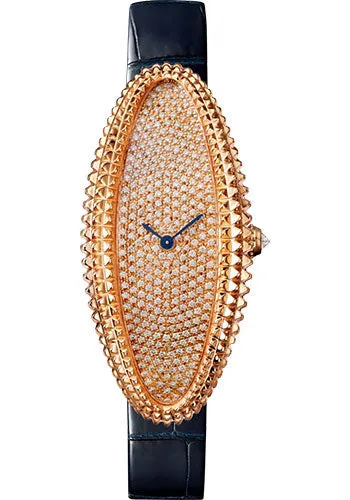 Cartier Baignoire AllongŽe Watch - 47 mm Pink Gold Case - Diamond Dial - Midnight Blue Strap - WJBA0016