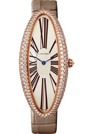 Cartier Baignoire AllongŽe Watch - 52 mm Pink Gold Diamond Case - Taupe Strap - WJBA0008