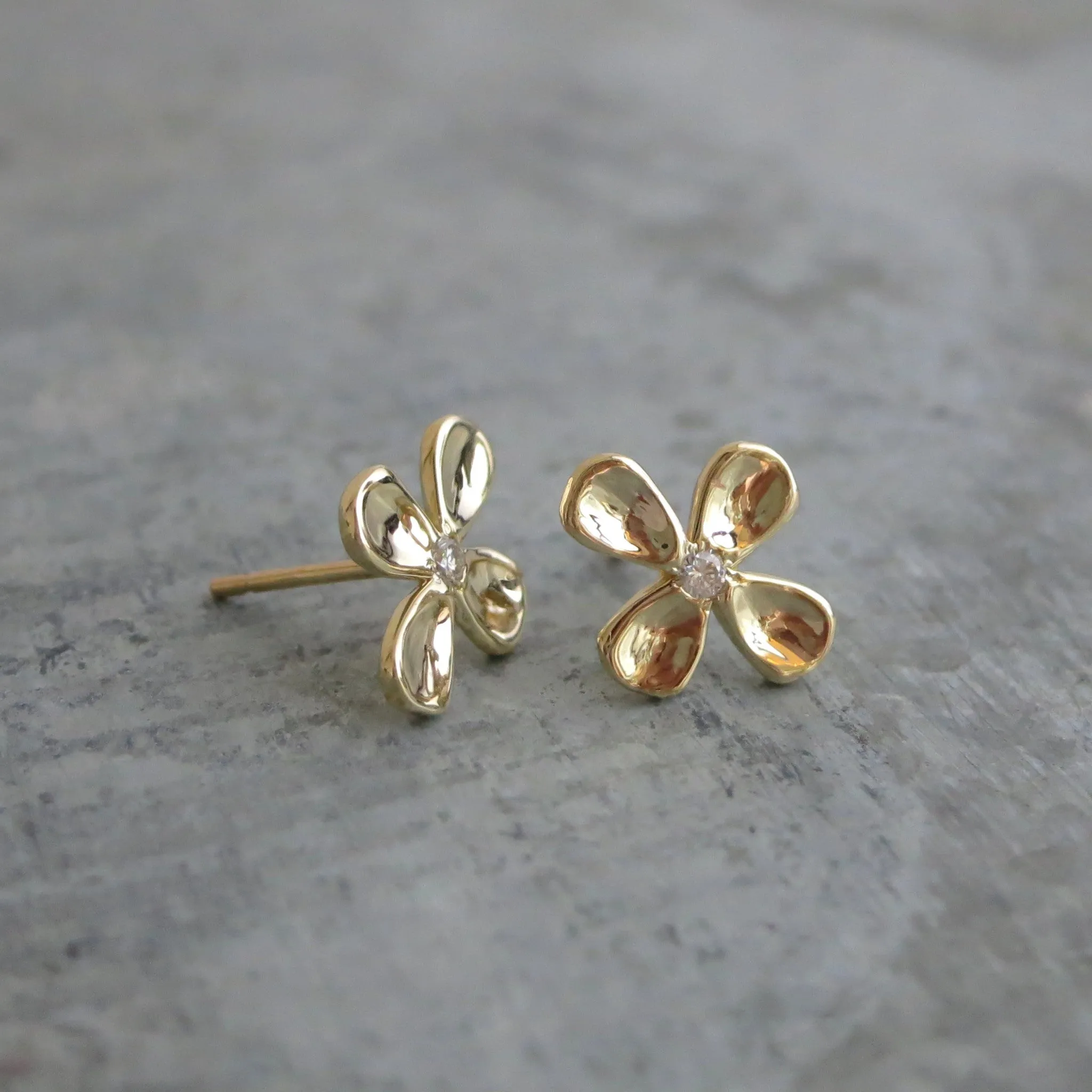 Carved Four Petal Diamond Studs