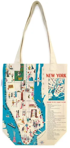 Cavallini - 100% Natural Cotton Vintage Tote Bag - 33x40.5cms - Map of New York City