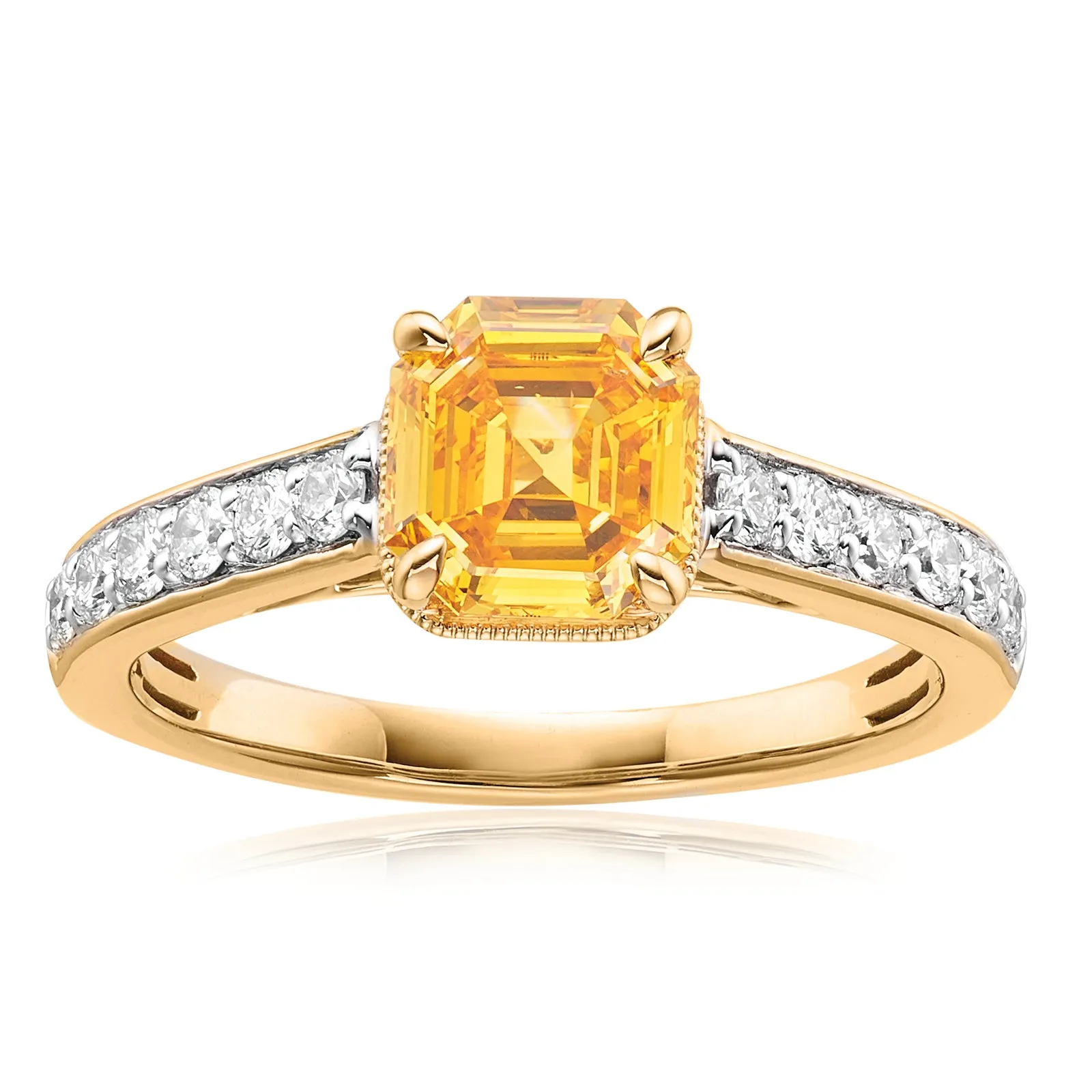 Celebration 18ct Yellow Gold Asscher & Round Cut 1 1/2 CARAT tw of Lab Grown Diamond Ring