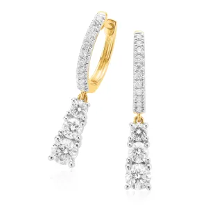 Celebration 9ct Yellow Gold Round Brilliant Cut 1 Carat tw of Lab Grown Diamonds Drop Earrings