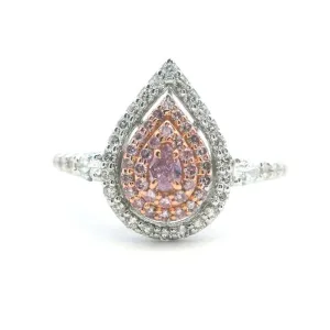 Charles Krypell Pear Pink Diamond Triple Halo Ring in 18K White and Rose Gold