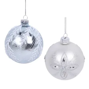 Christmas Ornament White & Silver Glass Bauble Tree Decoration