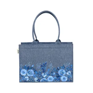 Classic Denim Floral Printed Tote Bag - Chic, Durable, and Eco-Friendly