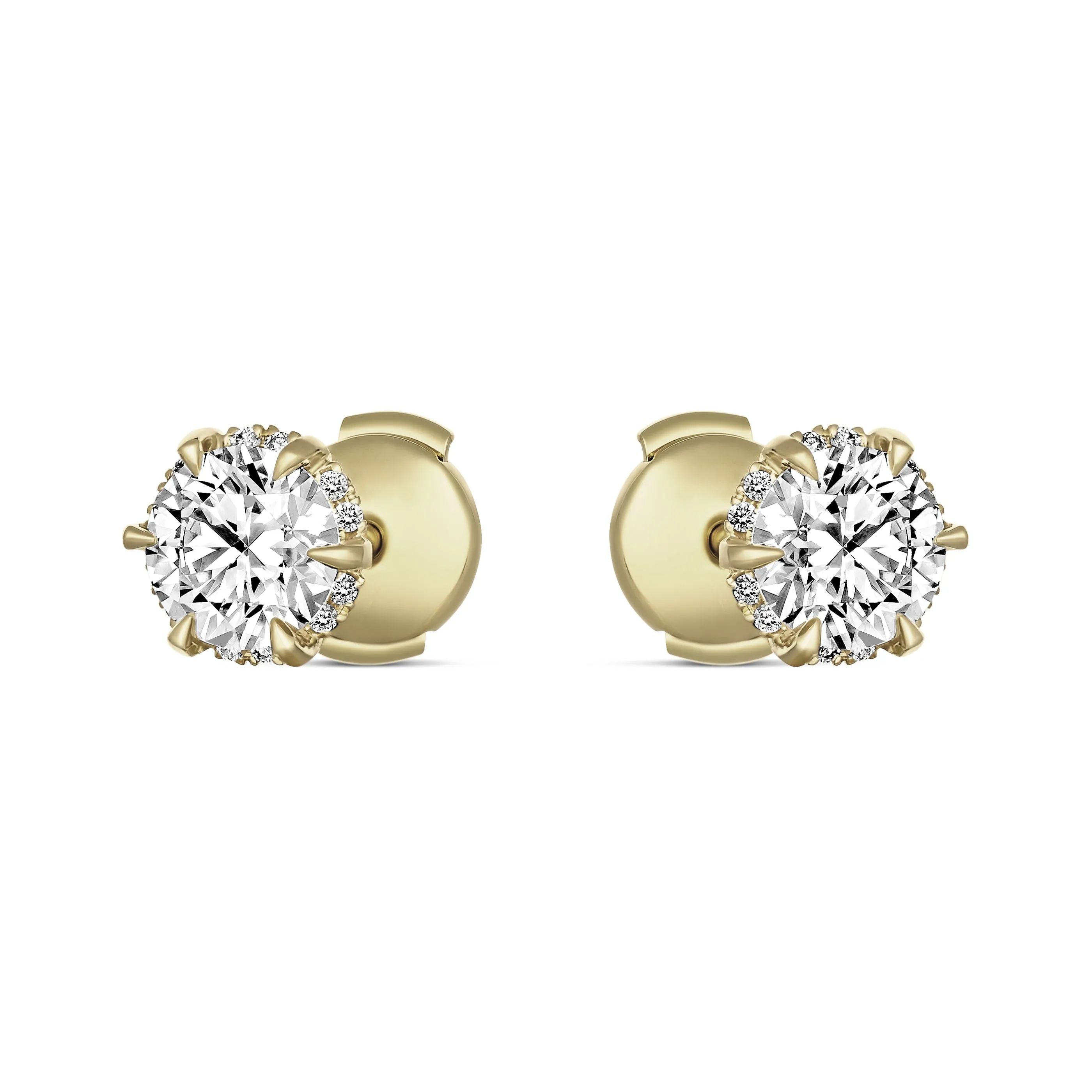 Classic Victoria Round Brilliant Cut Diamond Stud Earrings | 18K Yellow Gold