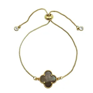 Clover Charm on Plated Gold Pull Chain Bracelet: Abalone (PBT4CLVAB)