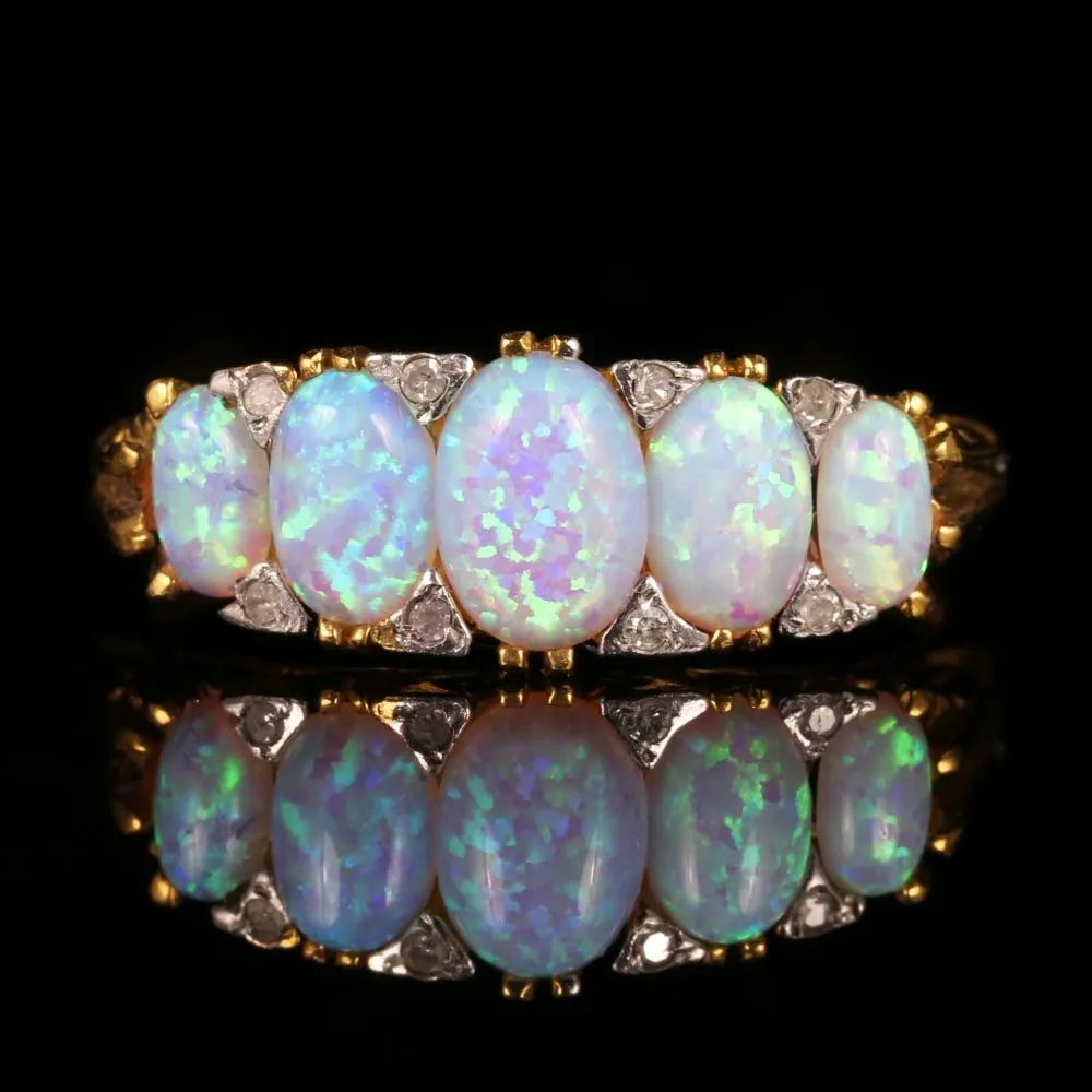 Colourful Opal And Paste Five Stone Ring