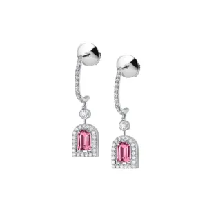 Couleur Sculptural Pendant Earring PM, 18k White Gold with DAVIDOR Arch Cut Pink Tourmaline and Brilliant Diamonds