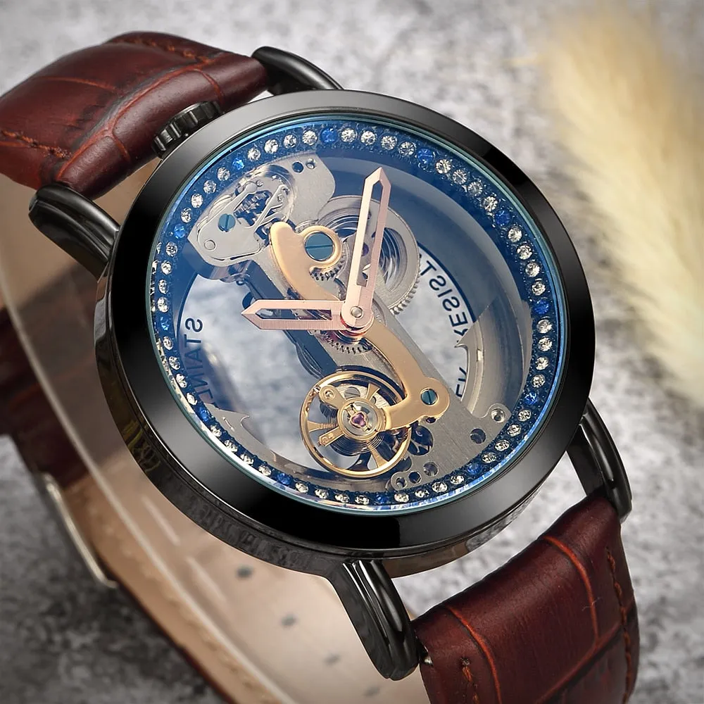 Crystal Mechanical Transparent Leather Watch