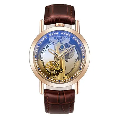 Crystal Mechanical Transparent Leather Watch