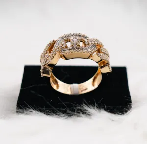 Cuban Ring 10K Yellow Gold With Diamonds Round & Baguette / 10gr / Size 10