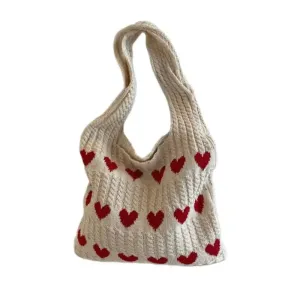 Cute Hearts Knitted Shoulder Bag