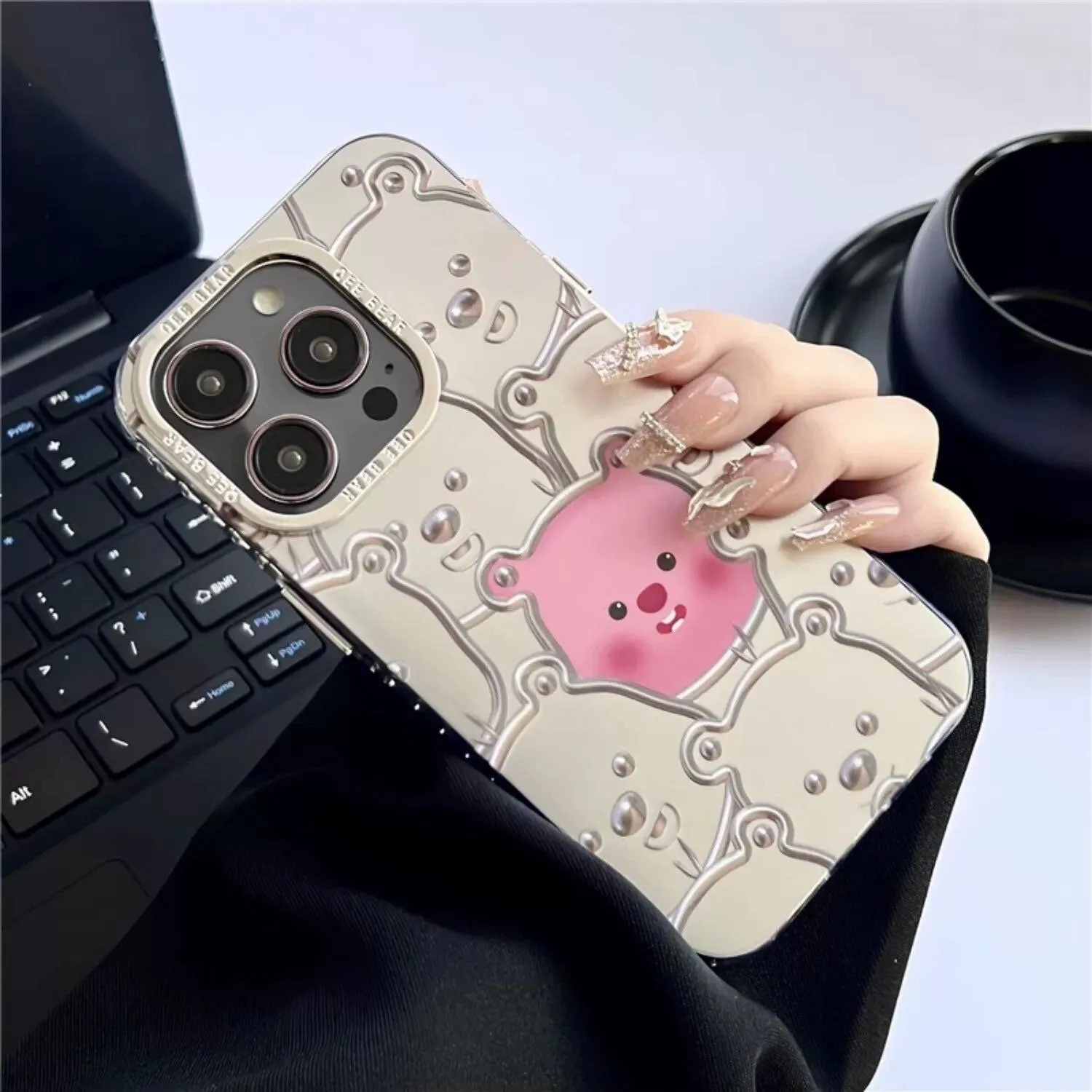 Cute Pink 3D Piggies Eletectroplated Silver Matte Design Protective Shockproof Phone Case   Cute Pig Charm for iPhone 11 12 13 14 15 Pro Max