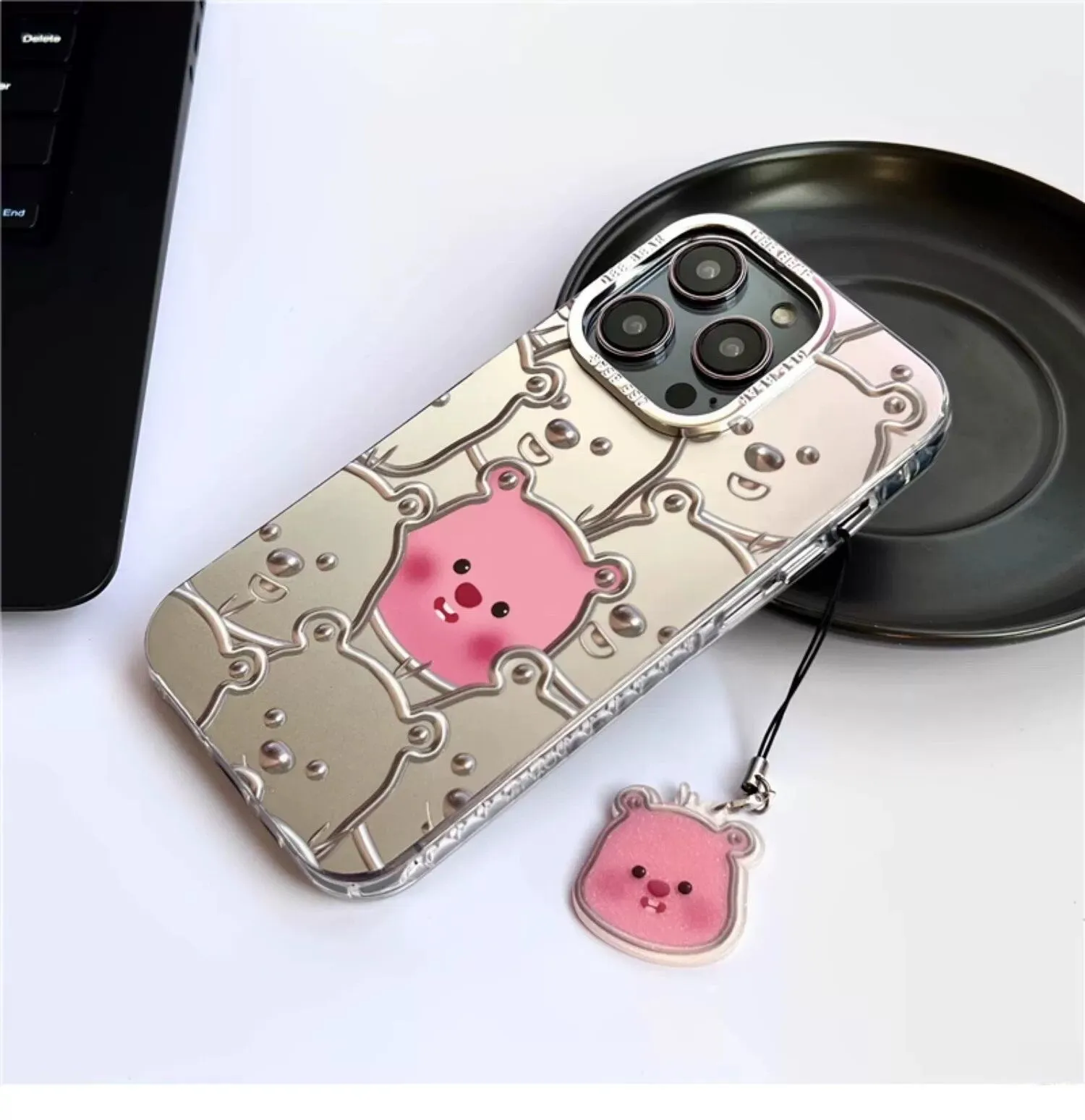 Cute Pink 3D Piggies Eletectroplated Silver Matte Design Protective Shockproof Phone Case   Cute Pig Charm for iPhone 11 12 13 14 15 Pro Max