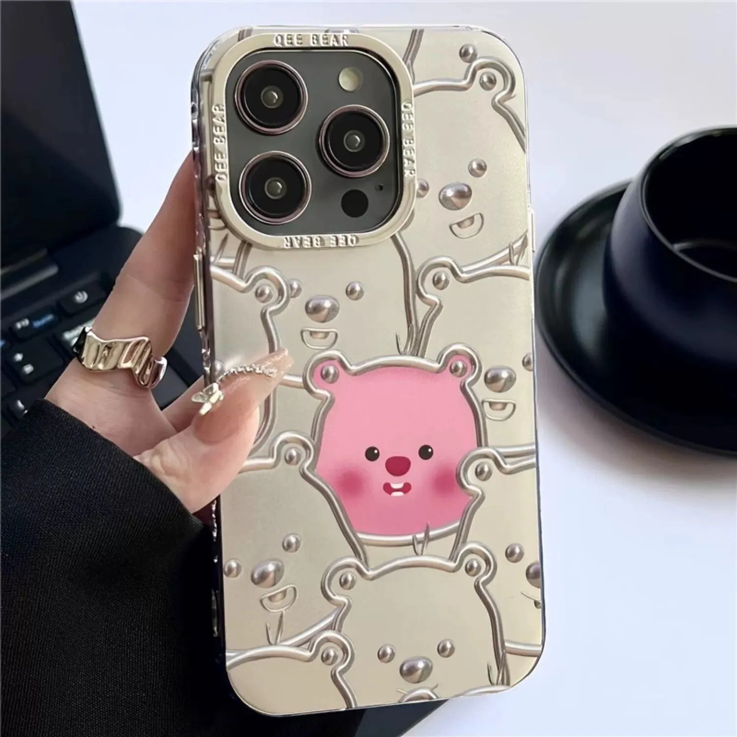 Cute Pink 3D Piggies Eletectroplated Silver Matte Design Protective Shockproof Phone Case   Cute Pig Charm for iPhone 11 12 13 14 15 Pro Max