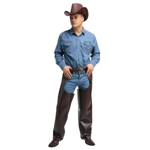 Deluxe Faux Leather Cowboy Chaps Brown Wild West Fancy Dress