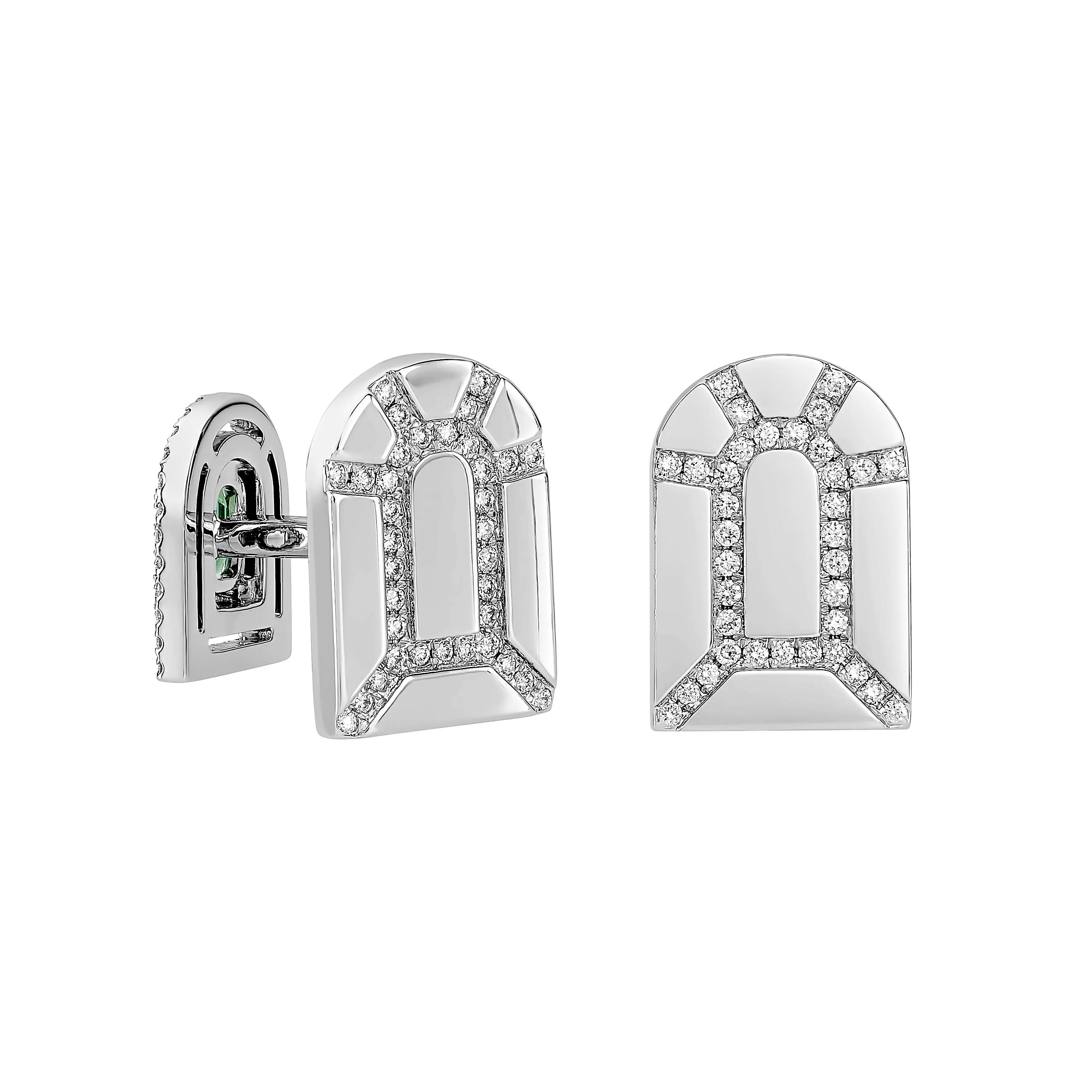 Diamant Sculptural Cufflinks, 18k White Gold with DAVIDOR Arch Cut Diamond and Brilliant Diamonds