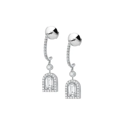 Diamant Sculptural Pendant Earring PM, 18k White Gold with DAVIDOR Arch Cut Diamond and Brilliant Diamonds