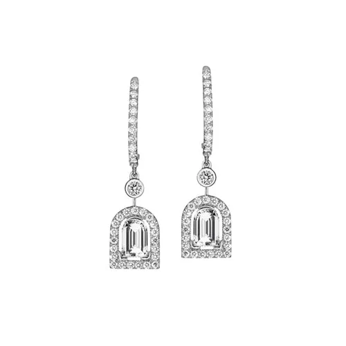 Diamant Sculptural Pendant Earring PM, 18k White Gold with DAVIDOR Arch Cut Diamond and Brilliant Diamonds