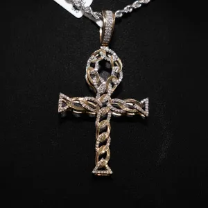 Diamond Cuban Cross Pendant 10K Yellow Gold / 0.60Ct Dia / 6.3gr