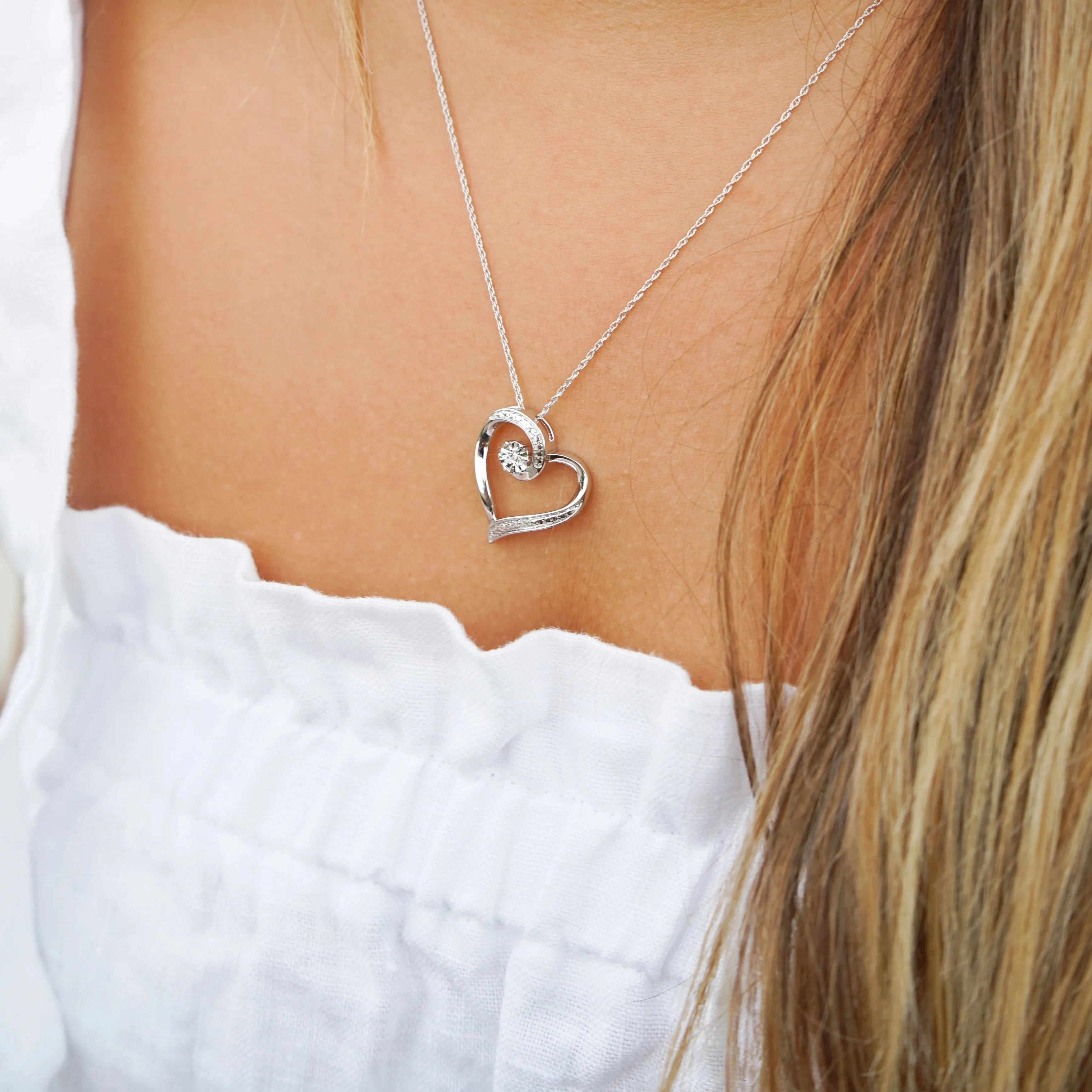 Diamond Heart Necklace in Sterling Silver