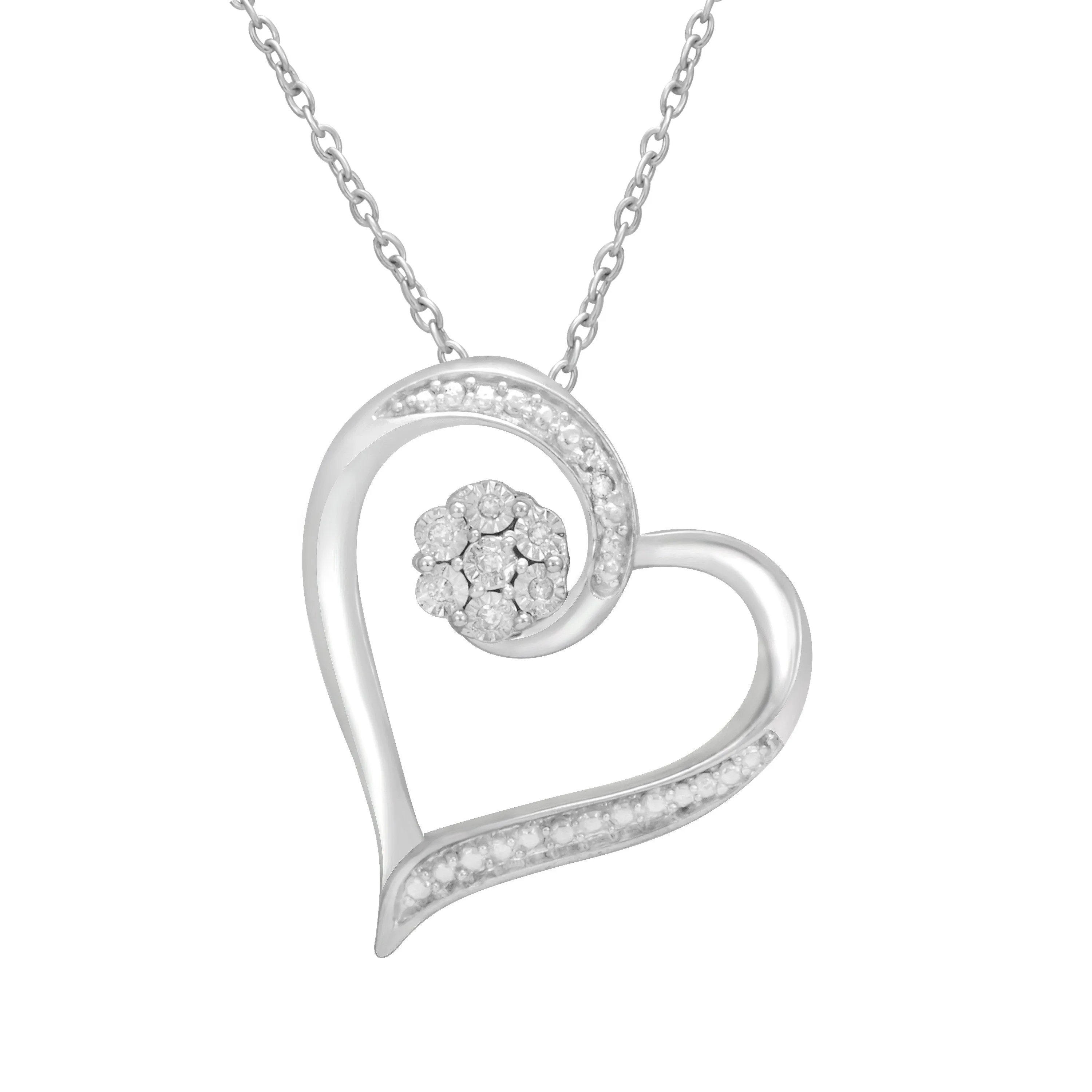 Diamond Heart Necklace in Sterling Silver