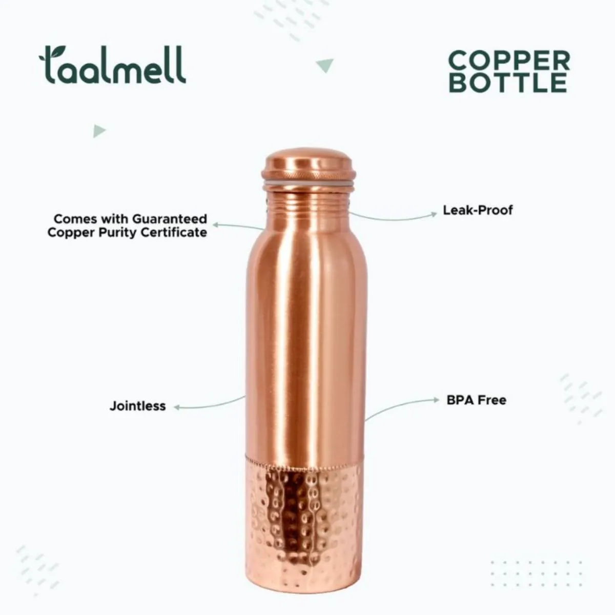 Dual Tone Copper Bottle 1 Ltr | Copper Purity Guarantee Certificate | Free Cotton Bag