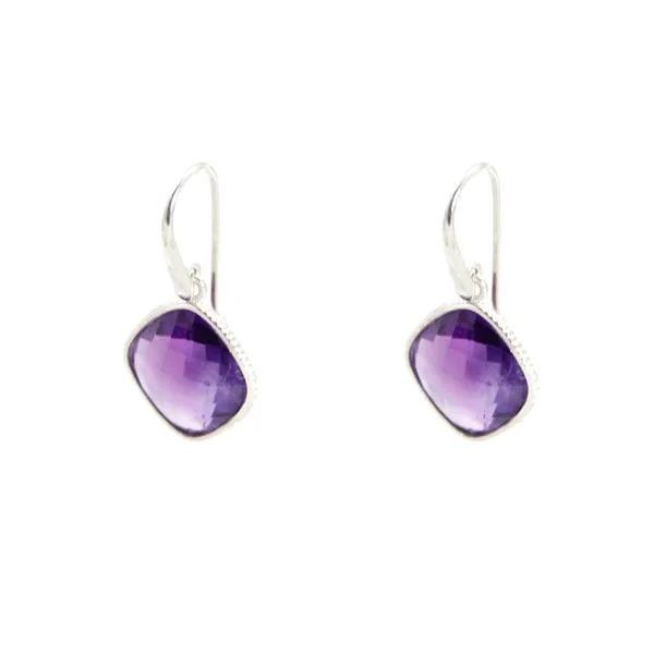 Earrings - Diamond Shape Amethyst & Sterling Silver