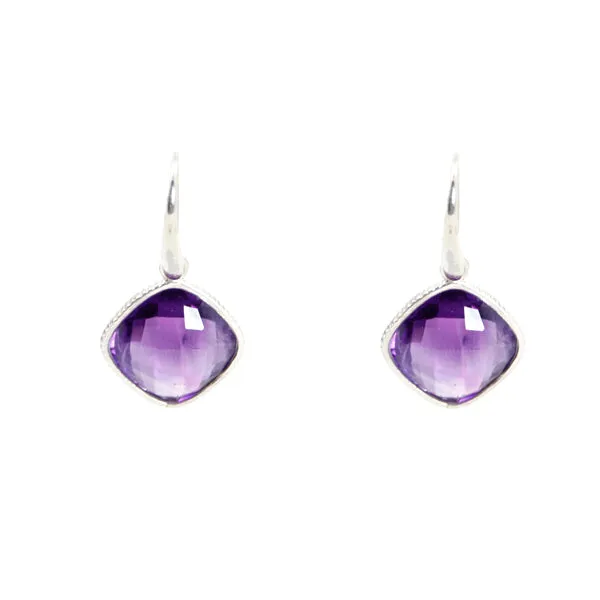 Earrings - Diamond Shape Amethyst & Sterling Silver