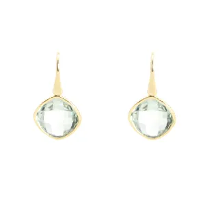 Earrings - Diamond Shape Green Amethyst & Gold Plated Sterling Silver