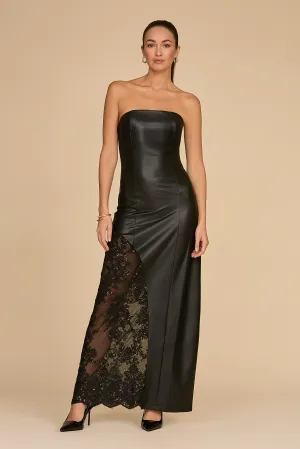 Eden Faux Leather & Lace Maxi Dress - Black