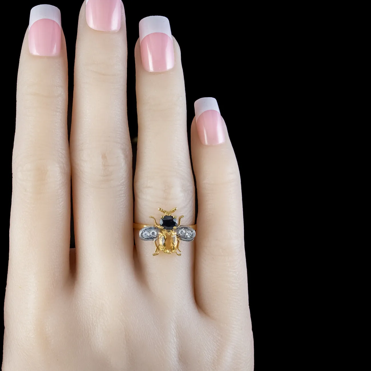 Edwardian Style Citrine Topaz Bee Ring