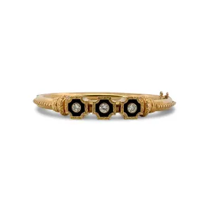 Etruscan Revival Inspired 0.45ctw Round Brilliant Diamond Yellow Gold Hinged Cuff Bracelet in 14k Yellow Gold