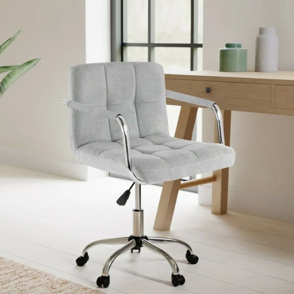 Fabric Grey Cushioned Faux Leather Office Chair with Chrome Legs