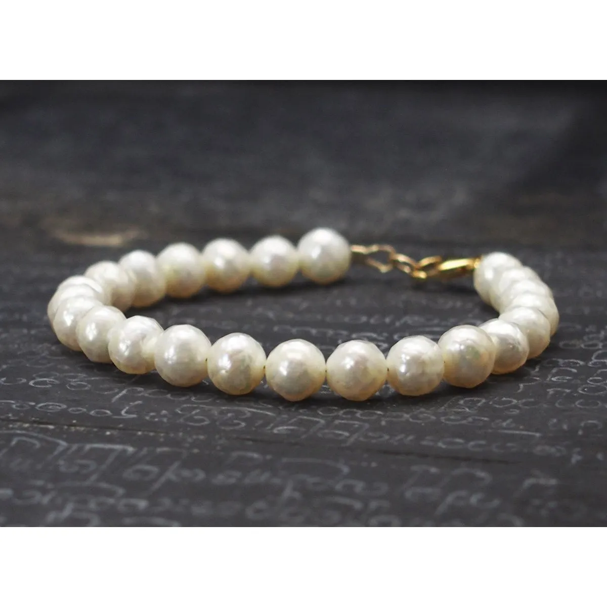 Faceted Fresh Water Pearl Bracelet with Gold Filled Trigger Clasp