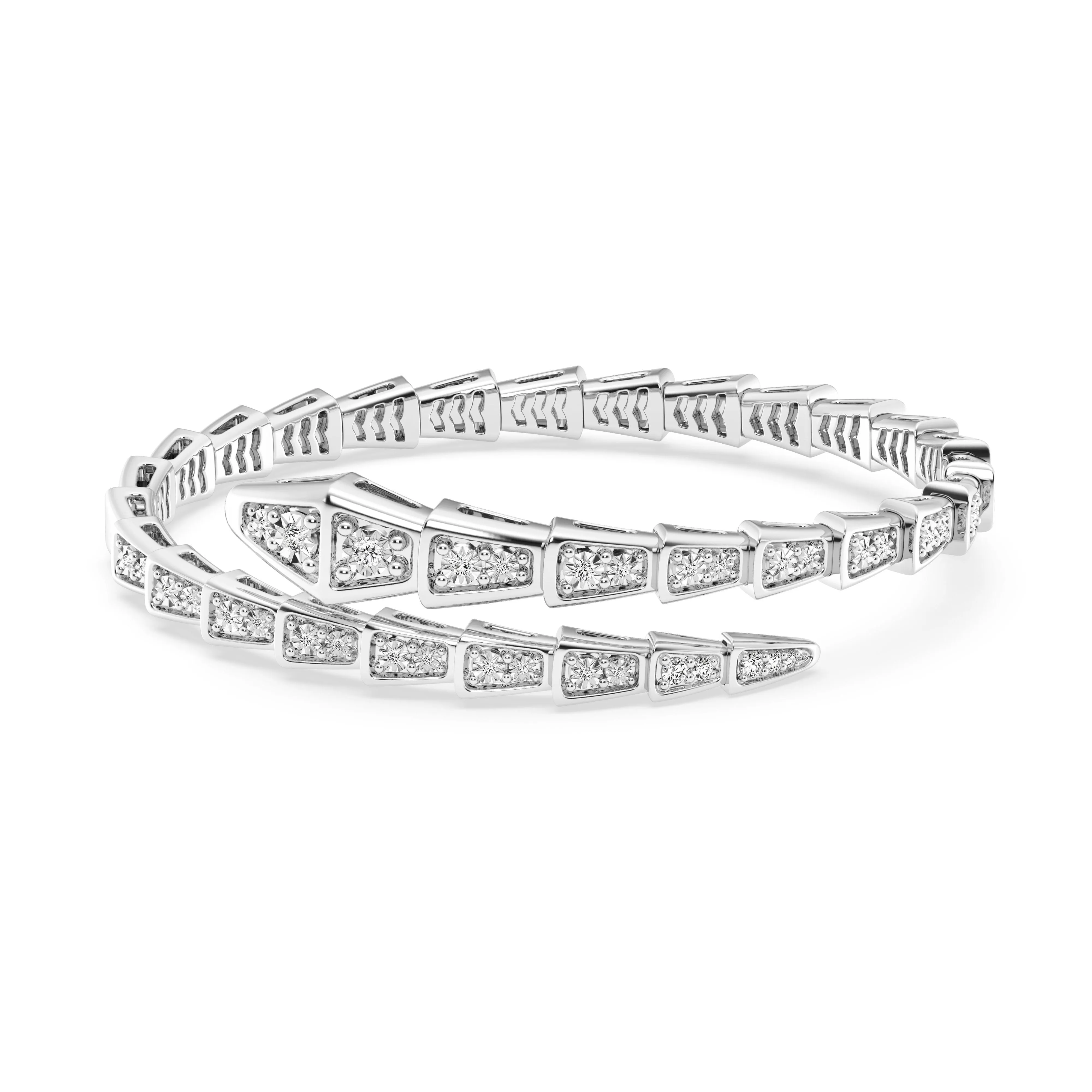 Fancy Brilliant Claw Bangle with 1/2ct of Laboratory Grown Diamonds in Mirage Sterling Silver and Platinum