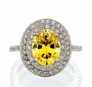 Fancy Halo Canary Cubic Zirconia Engagement Ring In Sterling Silver