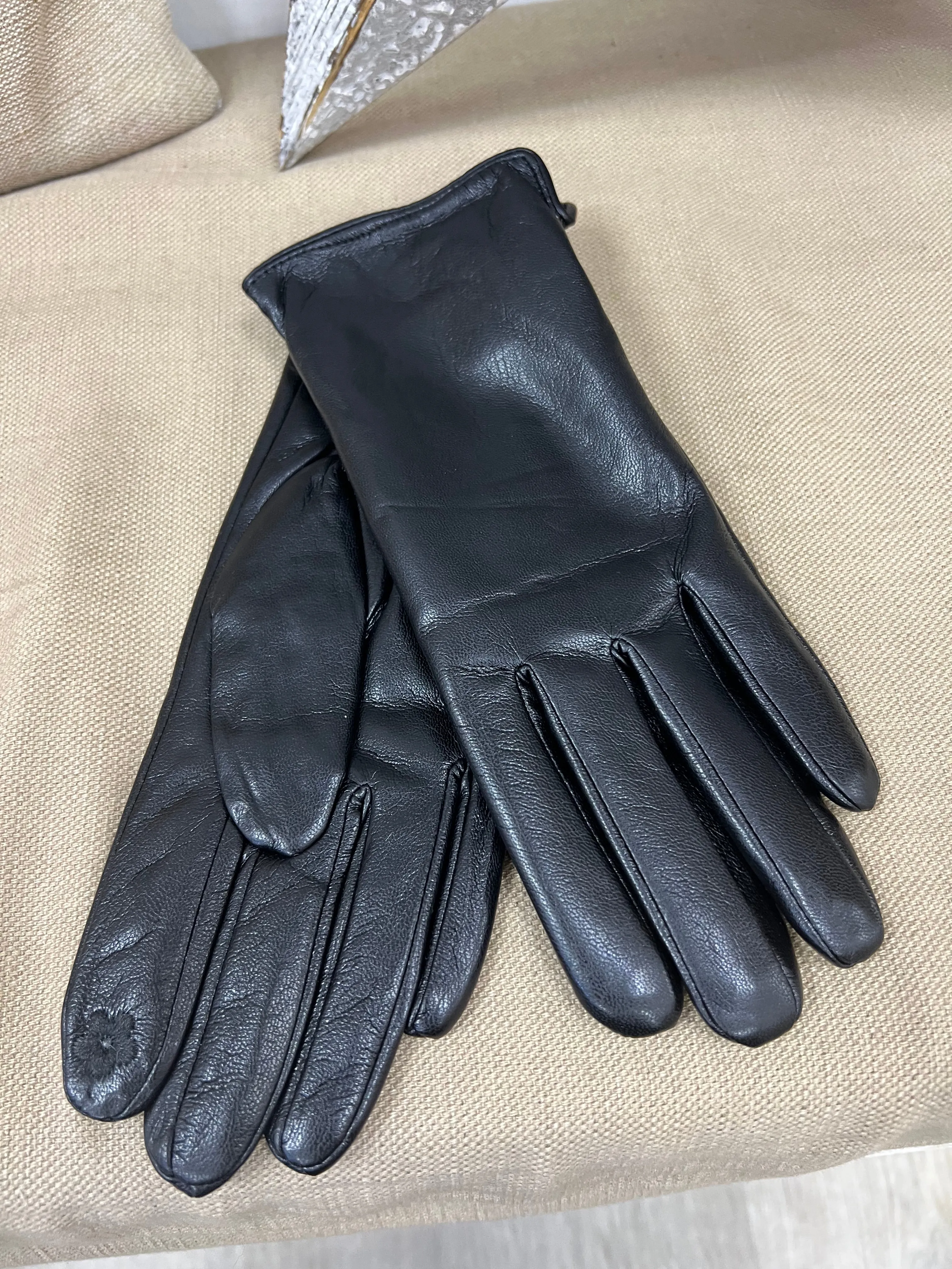 Faux Leather Gloves - Black