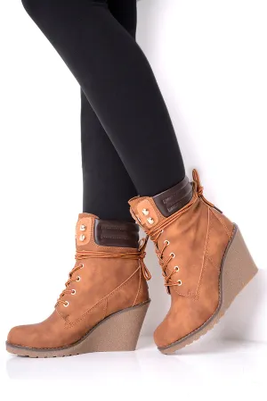 Faux Leather Wedge Boots