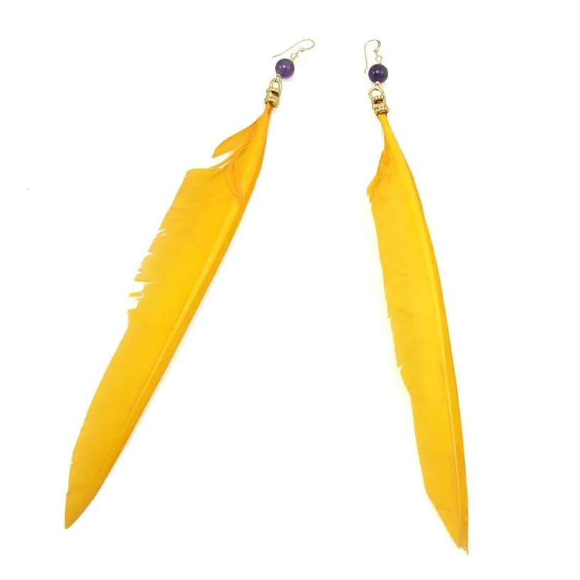 Feather Earrings with Amethyst Beads