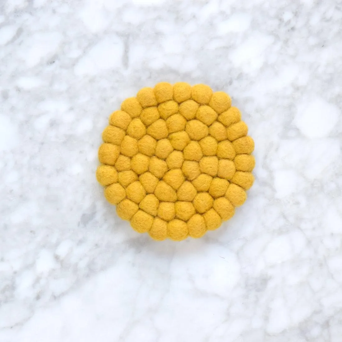 Felt Ball Cup Coasters - Mustard Yellow Bundle of 4