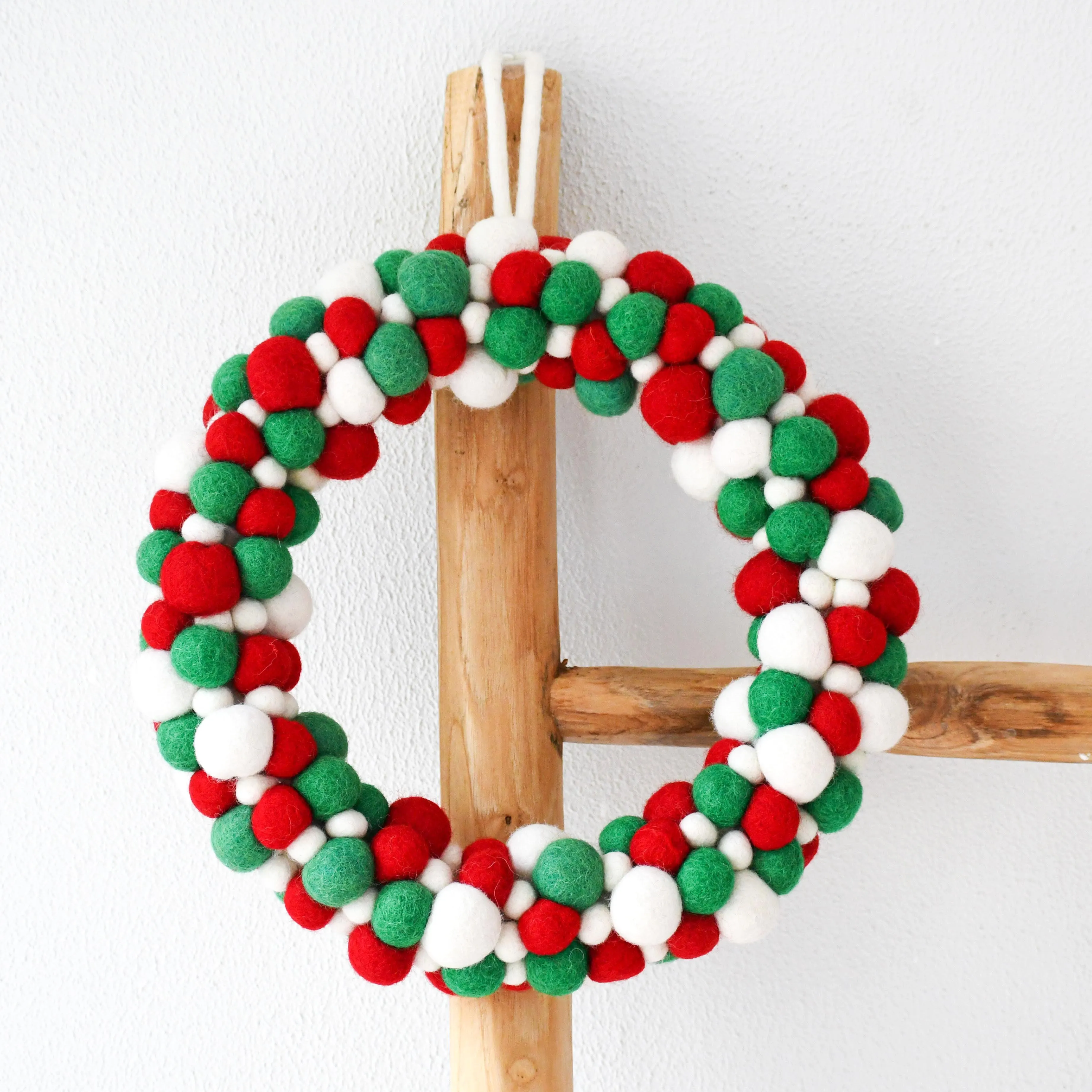 Felt Ball Wreath - Green, White and Red