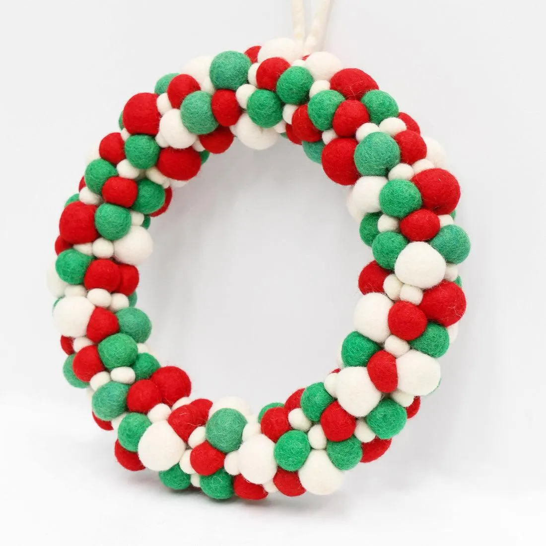 Felt Ball Wreath - Green, White and Red