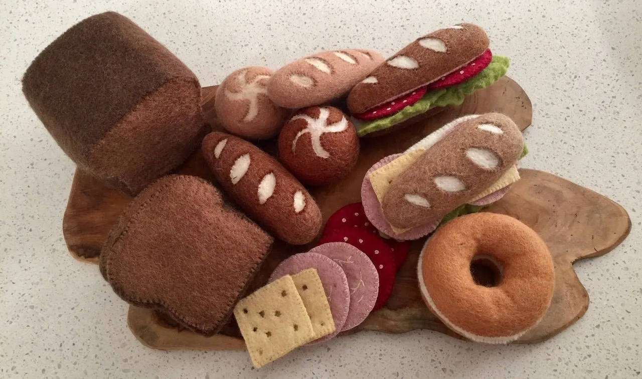 Felt Bread and Sandwich Toppings on Wood Slice