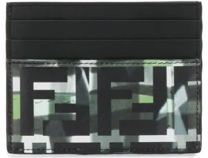 Fendi Unisex Camouflage FF Print Black Green Calf Leather Card Case 7M0164