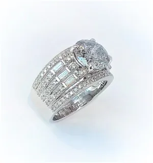 FIVE Row Baguette & Pavé Diamond Ring in 14k White Gold