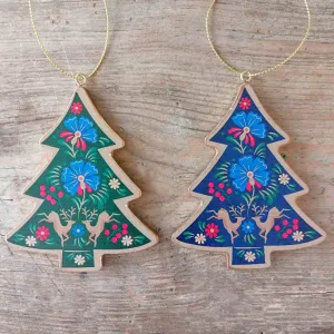 Floral Folk Wooden Christmas Tree Decoration