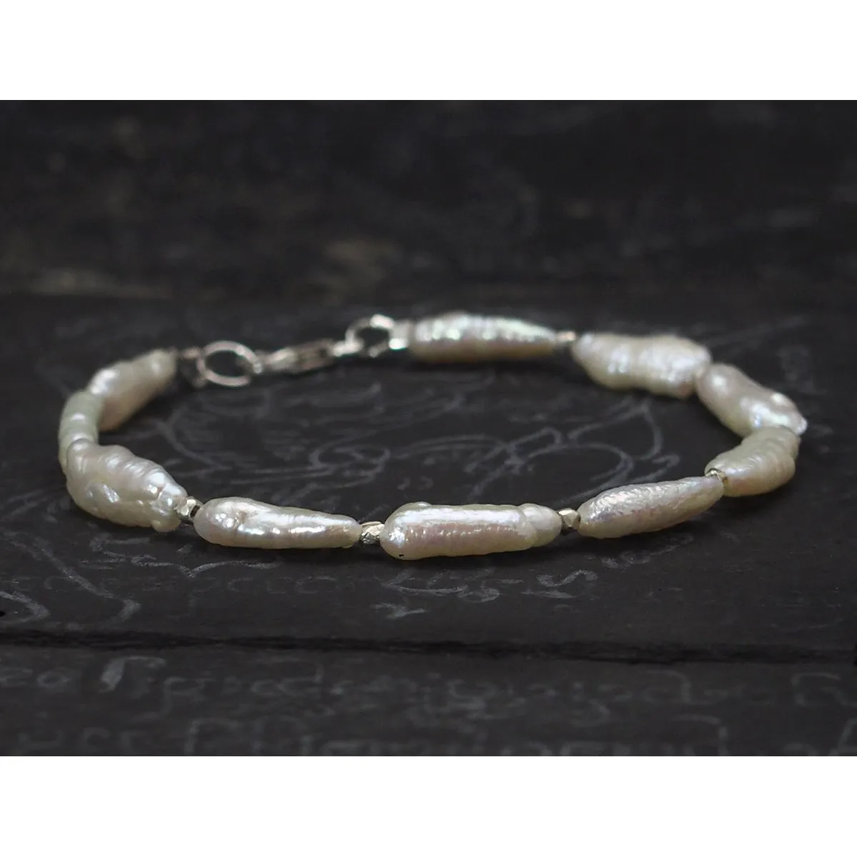 Fresh Water Pearl with Sterling Silver Spacer Bead Bracelet with Sterling Silver Trigger Clasp