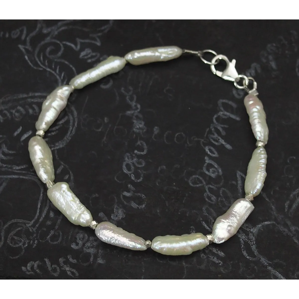 Fresh Water Pearl with Sterling Silver Spacer Bead Bracelet with Sterling Silver Trigger Clasp